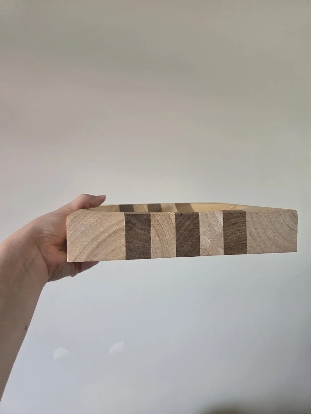 Handmade Birch and Walnut Striped Ulu Chopping Board Bowl for Mezzaluna Knife